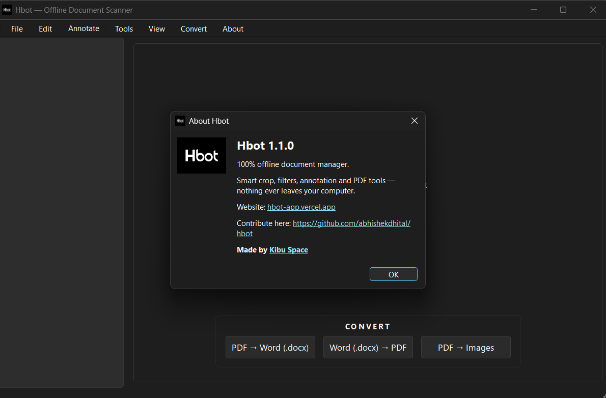About dialog with Check for Updates